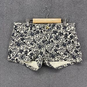 H&M Shorts Womens 8 Black White Floral Print‎ Mid Rise Cotton Stretch Summer